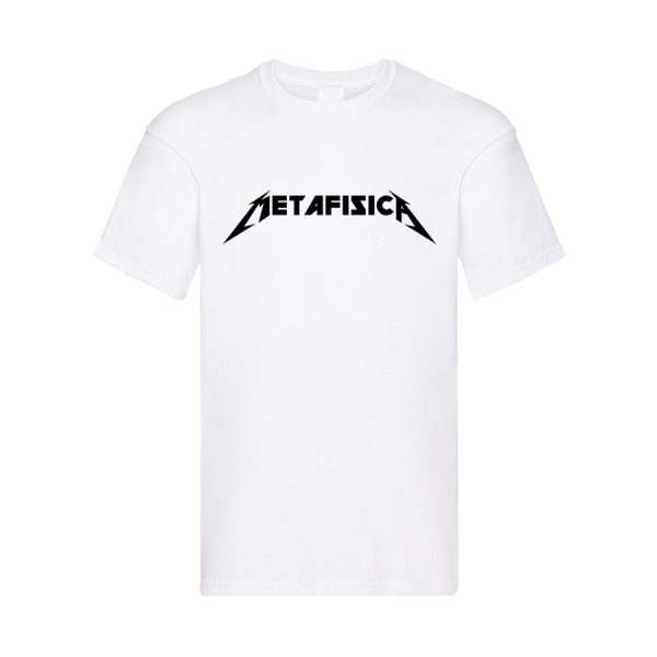 T shirt simpatica Metafisica in stile Metallica bianca