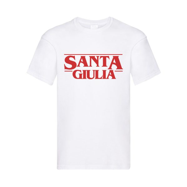 T shirt simpatica con logo Santa Giulia in stile Stranger Things